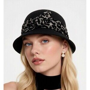 Callanan Cloche Bucket Bowler Hat Black 100% Wool Bow Bohemian City One Size